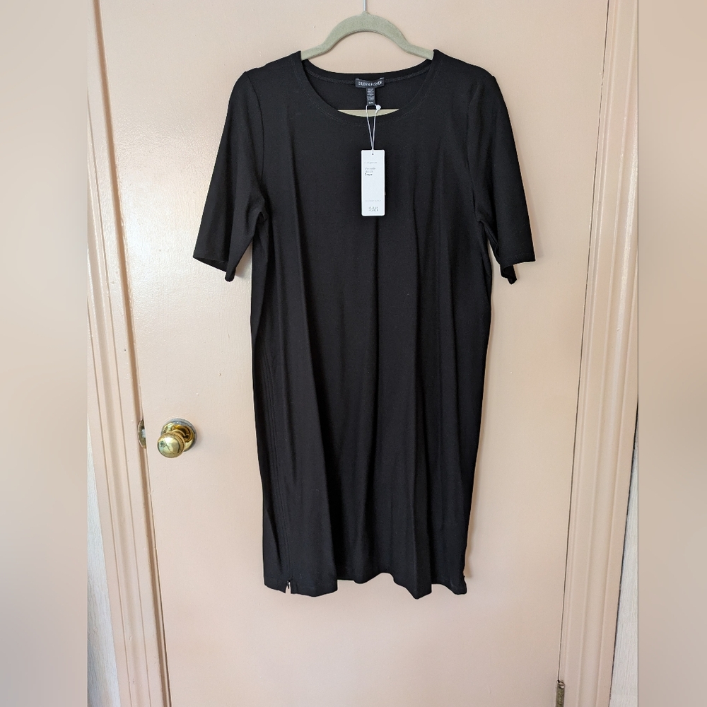Eileen Fisher washable stretch crepe dress, black, Size M, NWT